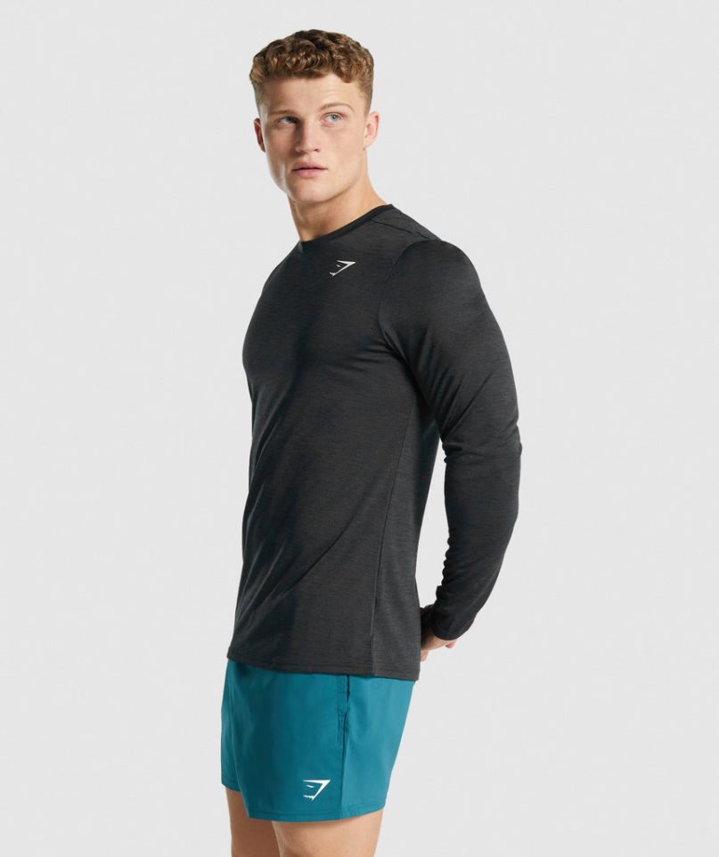 Men's Gymshark Arrival Marl Long Sleeve T-Shirts Black | NZ 0PSVRQ